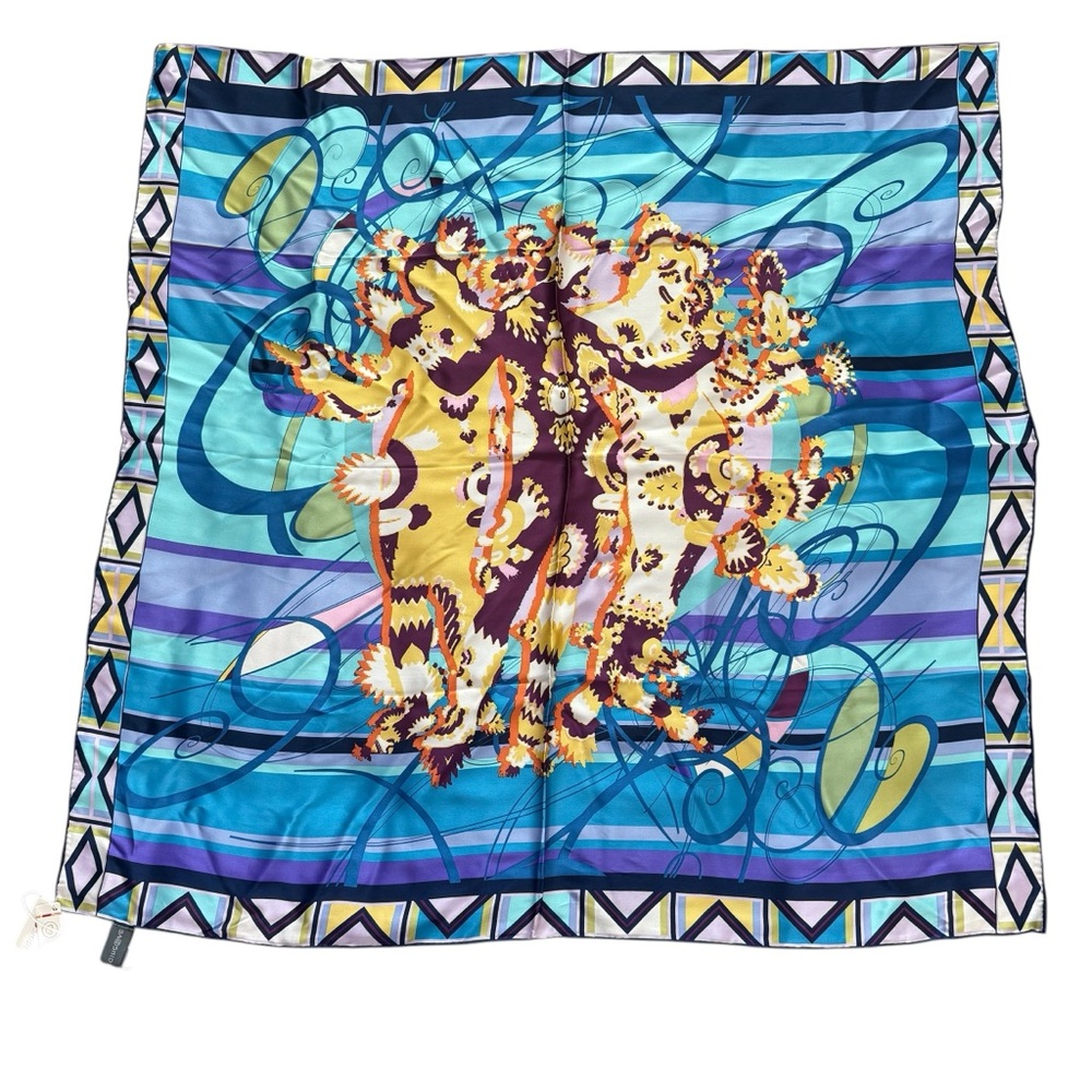 NWT BA SHIDI Blue Floral-Accent Women's Silk Scarf with Multicolor Motif 34"x34"